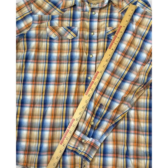 LARRY MAHAN Men's XL Plaid L/S Square Pearl Snap Western Cowboy Blue/Brown - Picture 8 of 9
